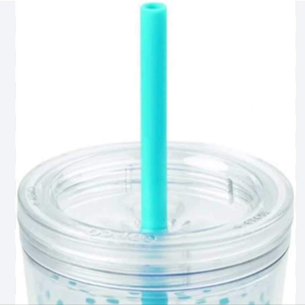 Clear Tumbler with Blue Polka Dots and Straw NEW - Picture 3 of 4